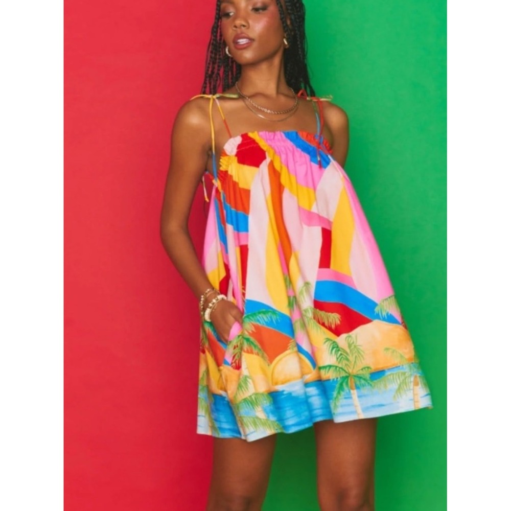 Show Me Your Mumu Womens Rainbow Key Angel Mini Dress XL Strappy Beach Tropical - Picture 10 of 10